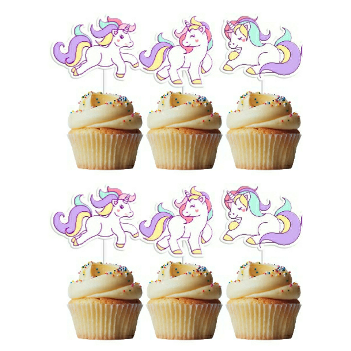 6 Cupcake Toppers Unicórnio 1