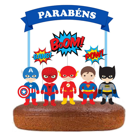 Kit Topo de bolo Super Herois Azul Cake topper Adorno de Tarta