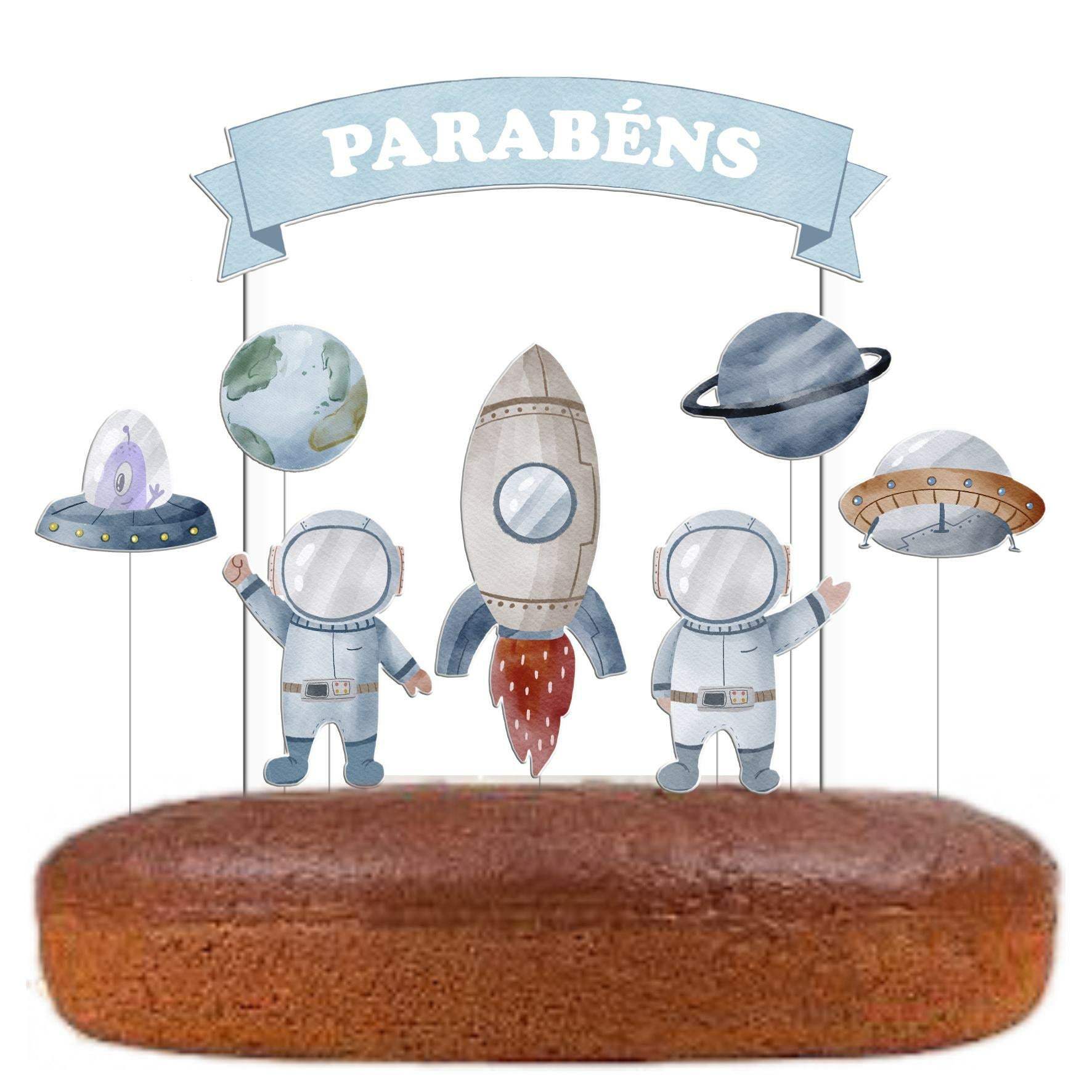 Kit Topo de bolo astronautas aquarela Cake topper Adorno de tarta