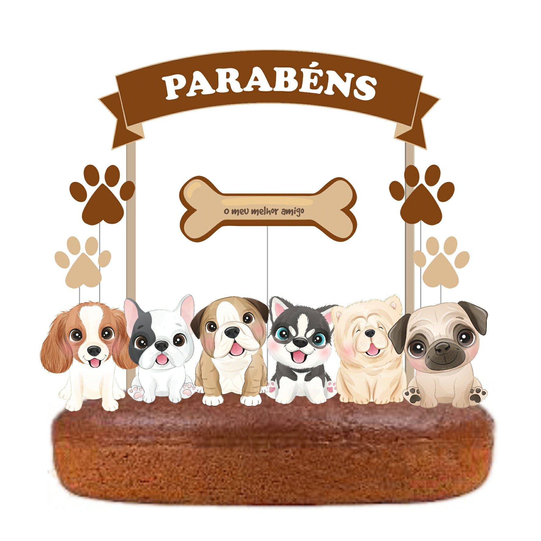 Kit Topo de bolo Cães Cake Topper Adorno de Tarta