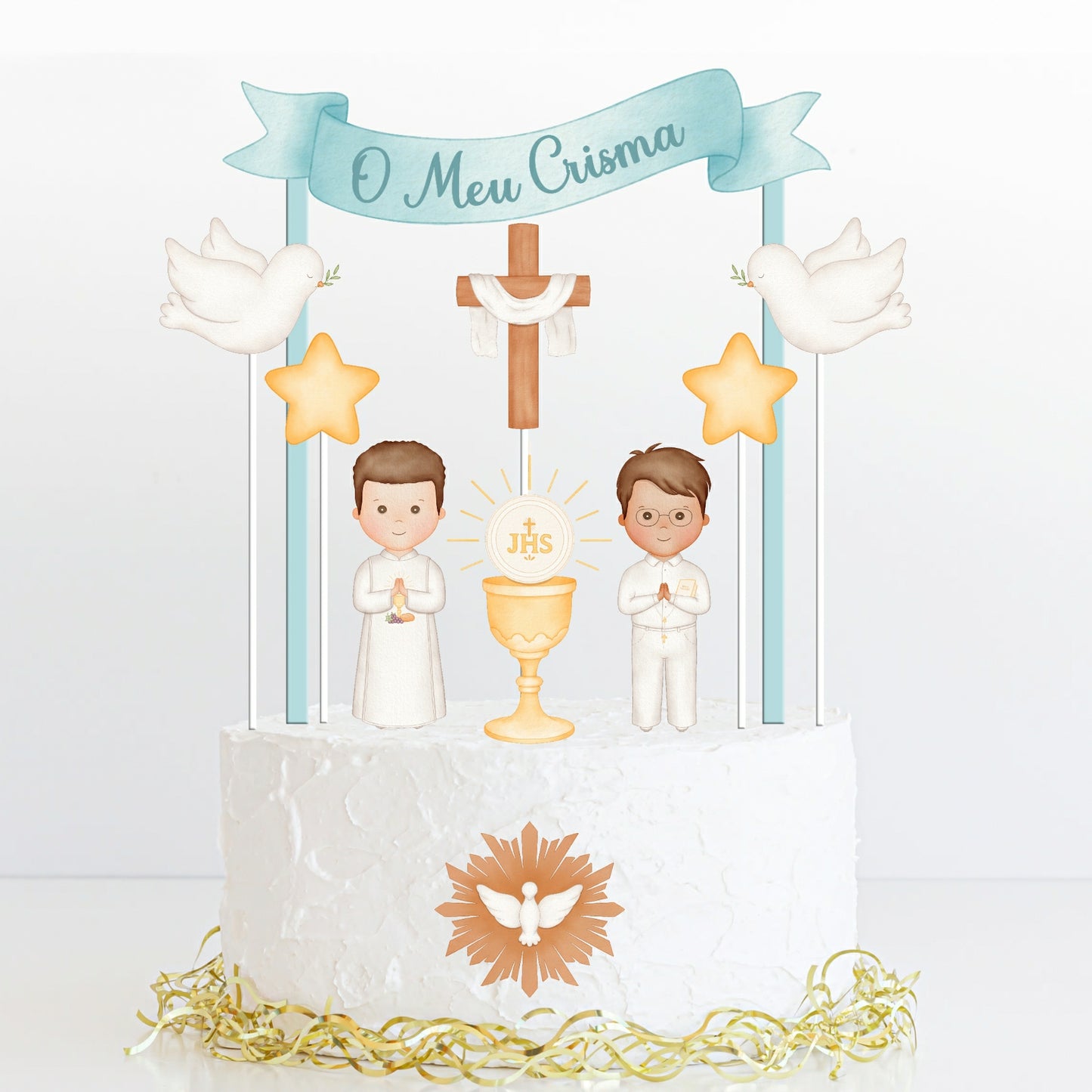 Kit Topo de bolo Crisma azul Cake topper Adorno de tarta