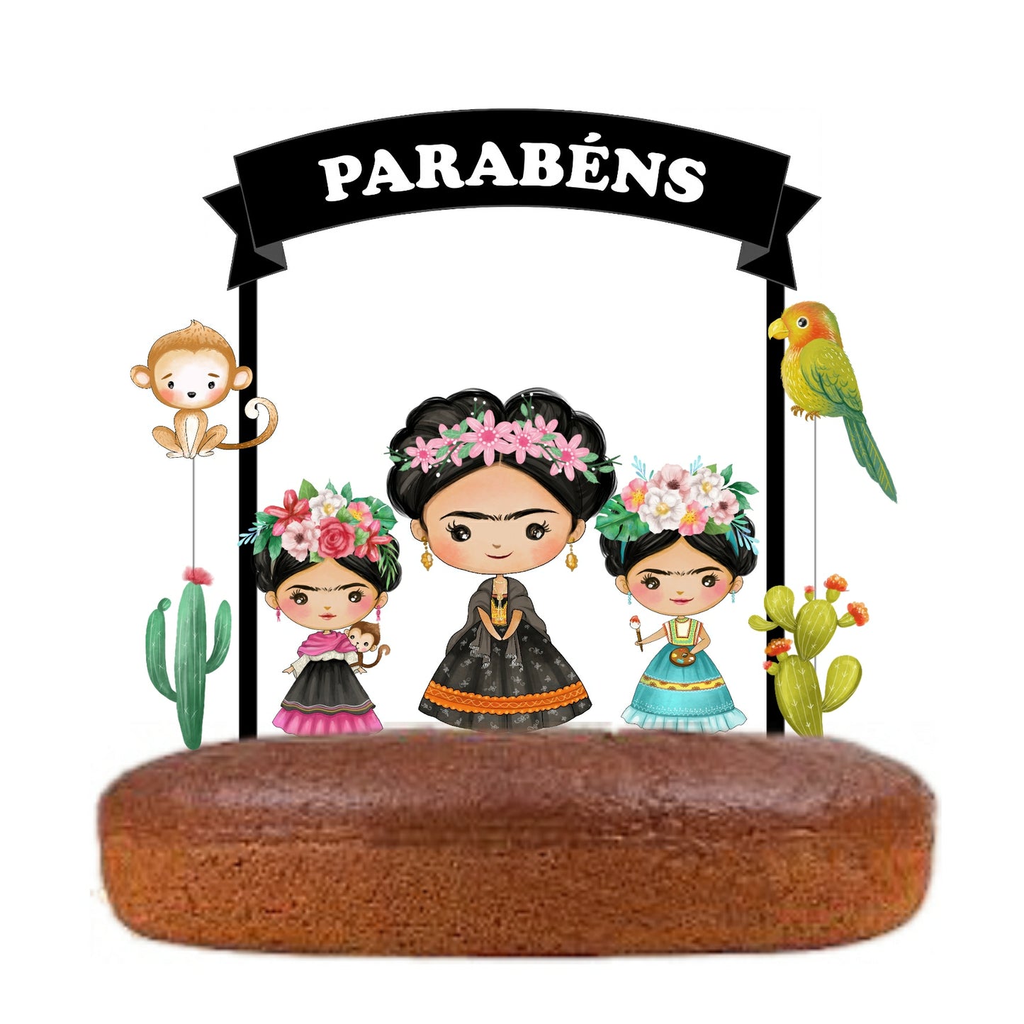 Kit Topo de bolo Frida Karlo Cake Topper Adorno de Tarta