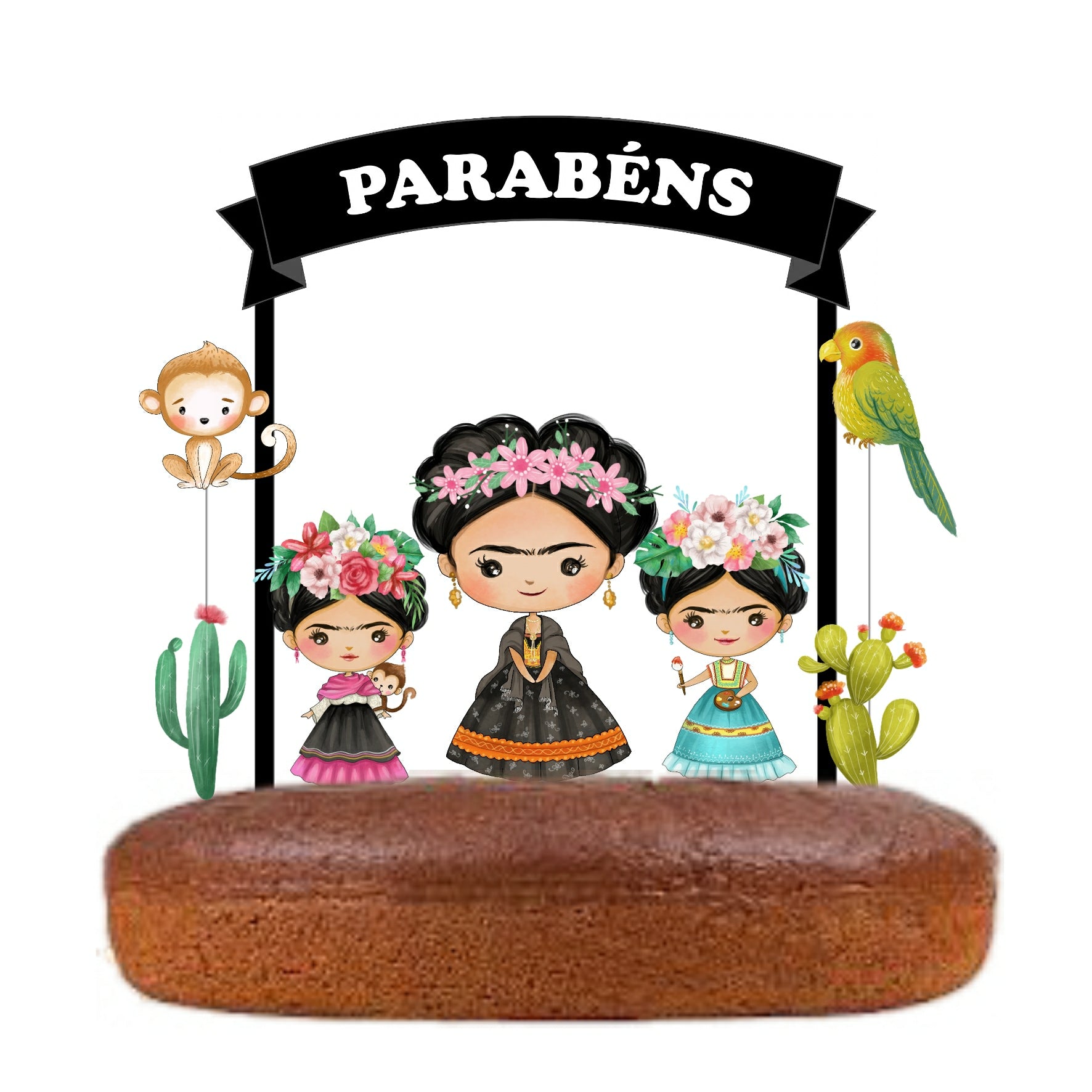 Kit Topo de bolo Frida Karlo Cake Topper Adorno de Tarta