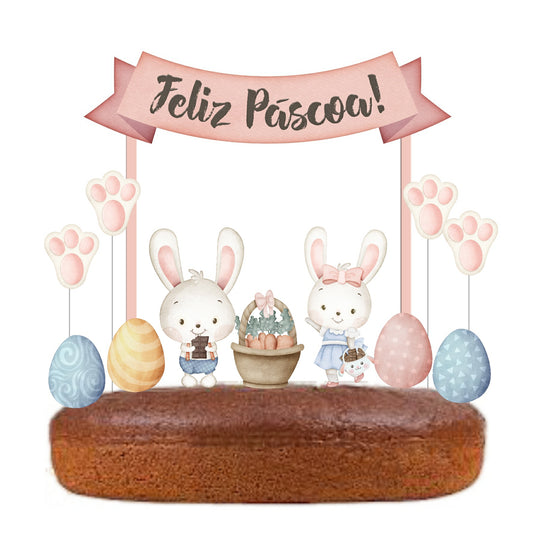 Kit Topo de bolo Pascoa coelhos e ovos Cake topper Adorno de tarta