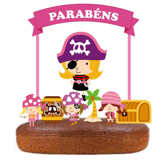 Kit Topo de bolo Piratas Menina Cake Topper Adorno de Tarta