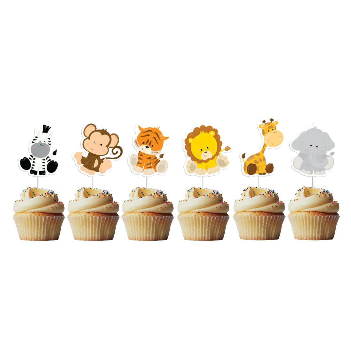 6 Cupcake Toppers Animais da Selva