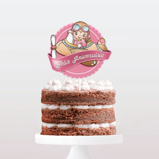 Topo de bolo Aviadora Rosa cake topper adorno de tarta