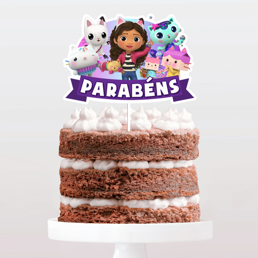 Topo de bolo Casa Magica da Gabby Parabéns cake topper adorno de tarta