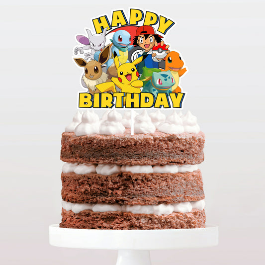 Topo de bolo Pokemon Happy Birthday cake topper adorno de tarta