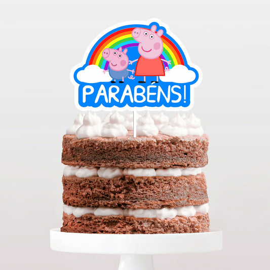 Topo de bolo Porquinha pepa Parabéns peppa  cake topper adorno de tarta