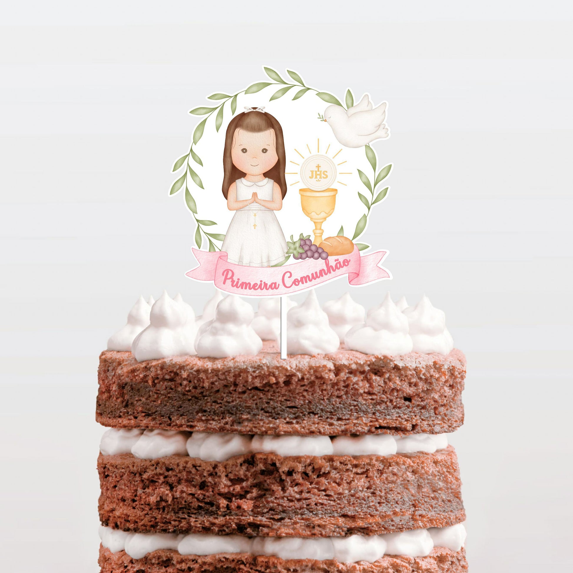 Topo de bolo Primeira comunhão Menina cake topper adorno de tarta