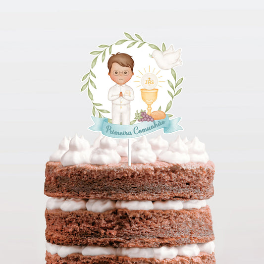 Topo de bolo Primeira Comunhão Menino cake topper adorno de tarta