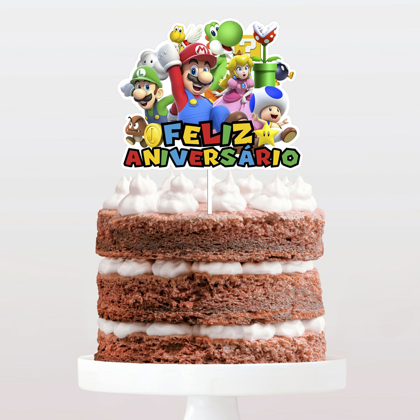 Topo de bolo Super Mário Feliz Aniversário cake topper adorno de tarta