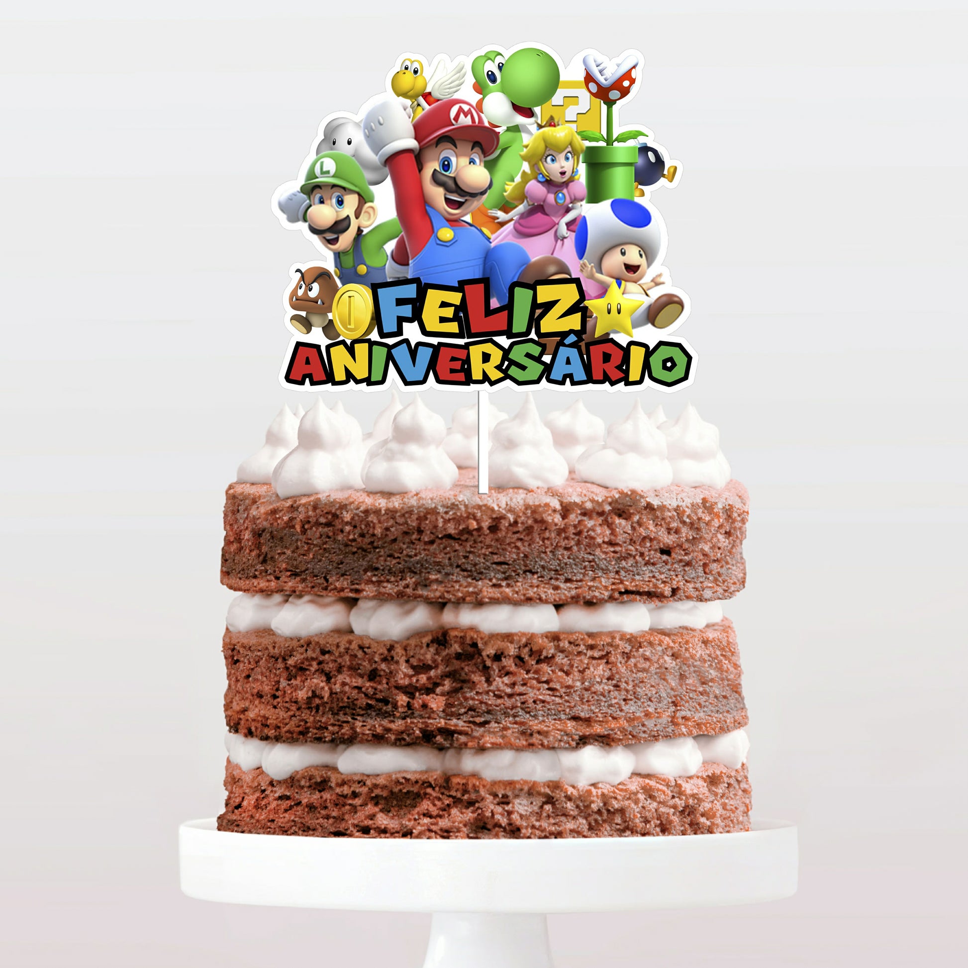 Topo de bolo Super Mário Feliz Aniversário cake topper adorno de tarta