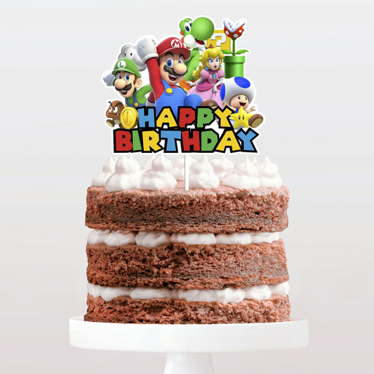 Topo de bolo super Mario Happy Birthday cake topper adorno de tarta