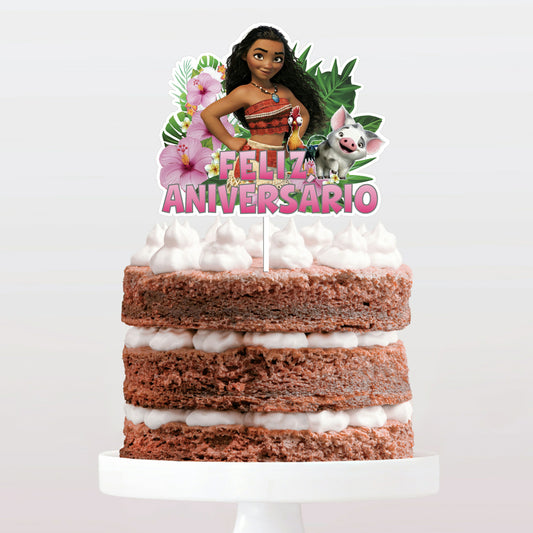 Topo de bolo Vaiana Feliz Aniversário cake topper adorno de tarta