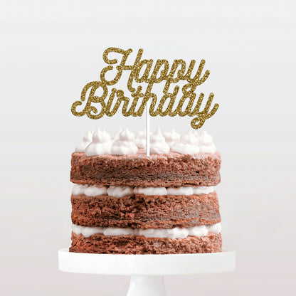 Topo de Bolo Papel Glitter Happy Birthday - Modelo 1