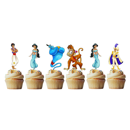 6 Cupcake Toppers Jasmine e Aladino