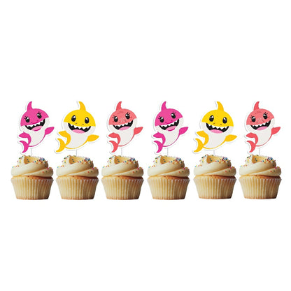 6 Cupcake Toppers Baby Shark Rosa