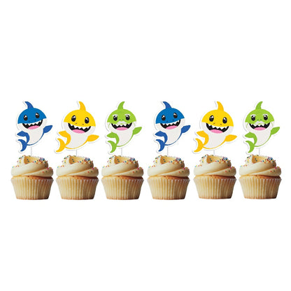 6 Cupcake Toppers Baby Shark Azul