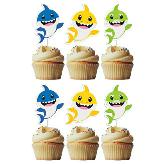 6 Cupcake Toppers Baby Shark Azul