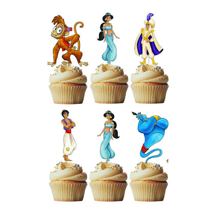 6 Cupcake Toppers Jasmine e Aladino