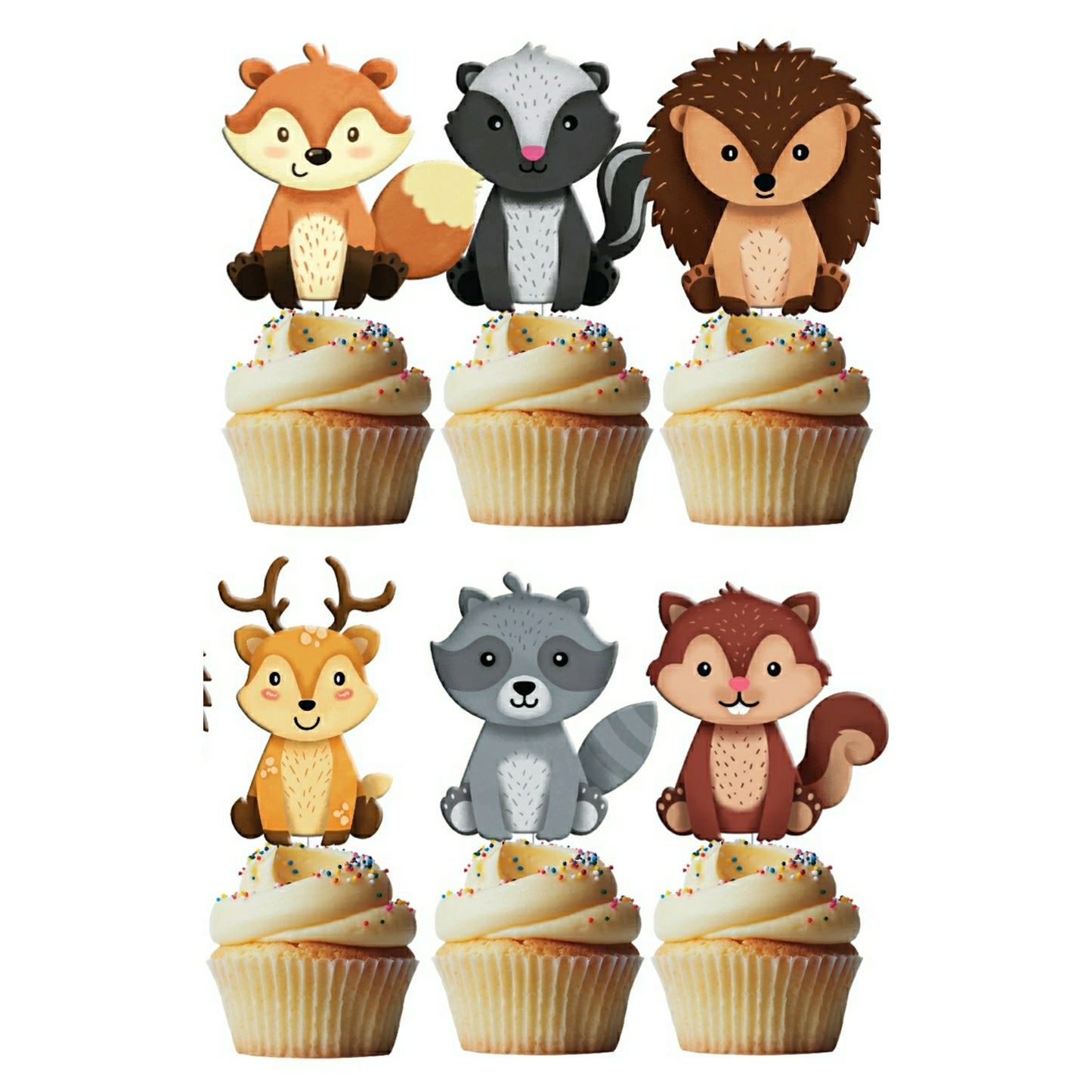 6 Cupcake Toppers Animais do Bosque