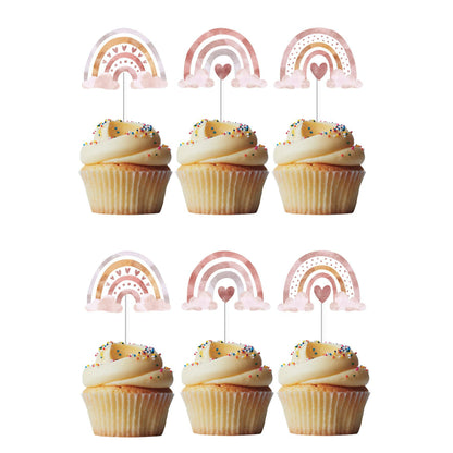 6 Cupcake Toppers Arco Irís Aquarela