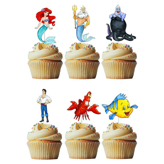 6 Cupcake Toppers Ariel