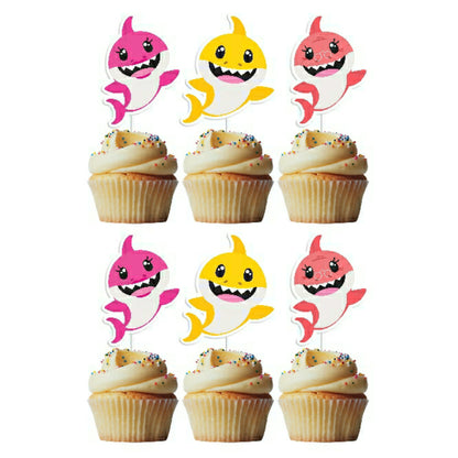 6 Cupcake Toppers Baby Shark Rosa