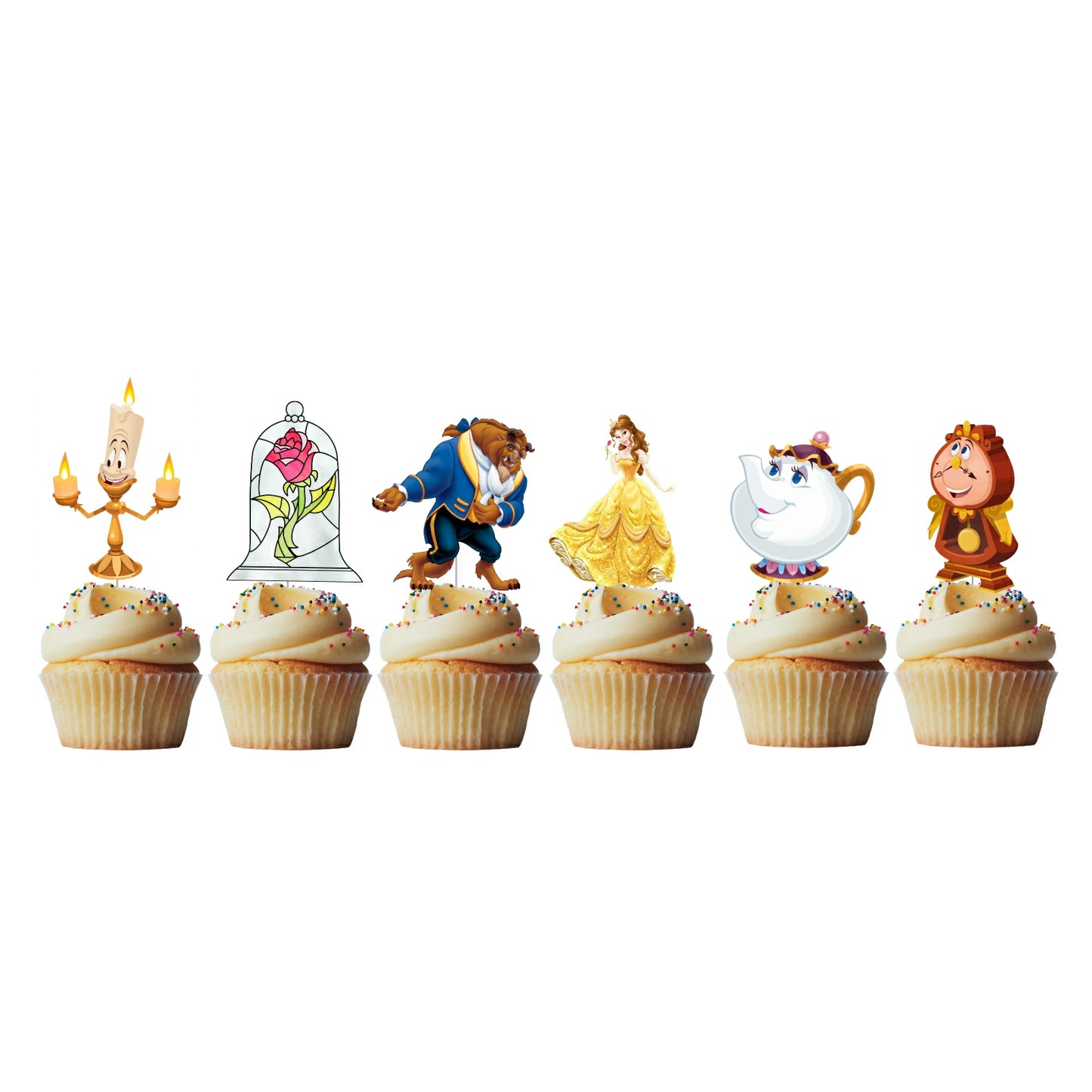 6 Cupcake Toppers Bela e o Monstro