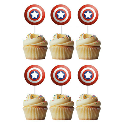 6 Cupcake Toppers Capitão América Logo