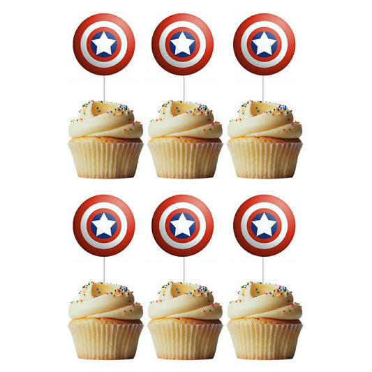 6 Cupcake Toppers Capitão América Logo