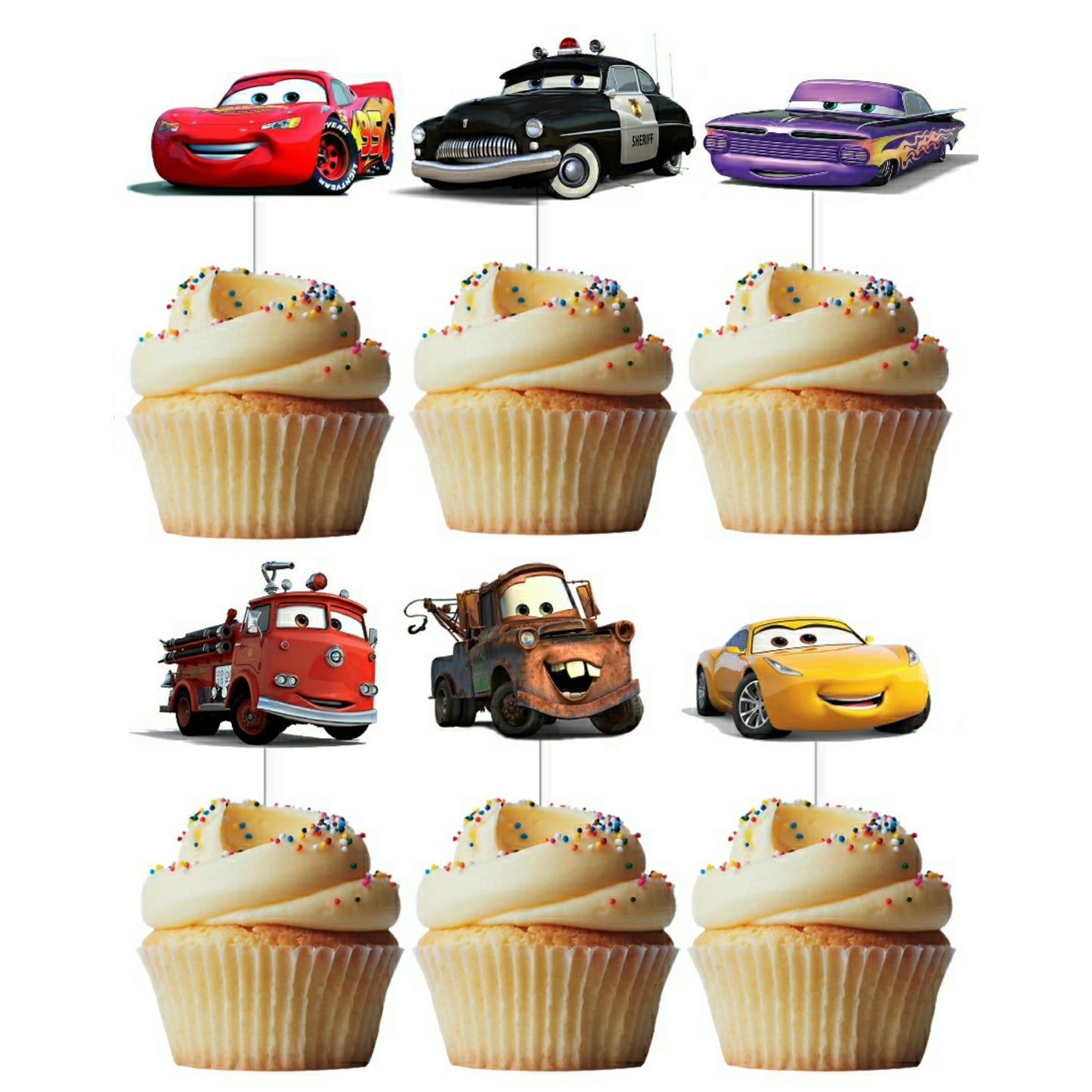 6 Cupcake Toppers Carros