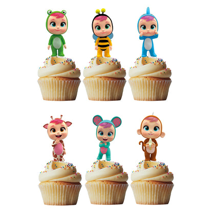 6 Cupcake Toppers Cry Babies