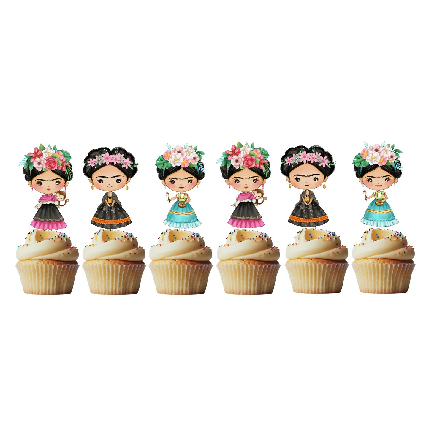 6 Cupcake Toppers Frida Karlo