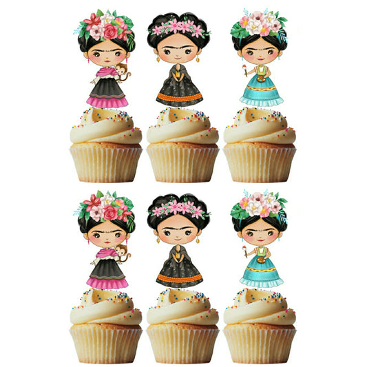 6 Cupcake Toppers Frida Karlo