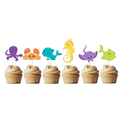 6 Cupcake Toppers Fundo do Mar