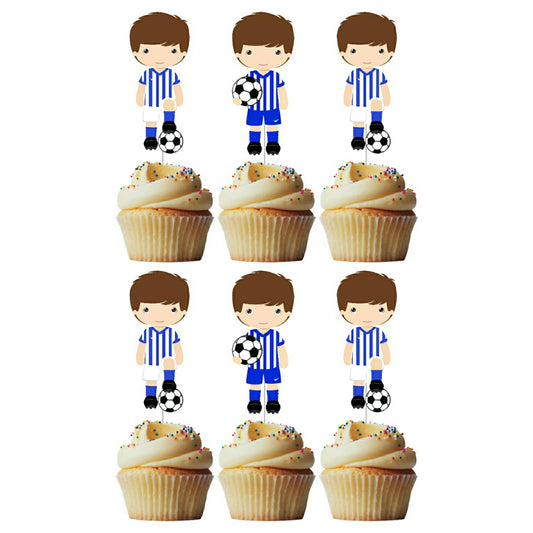 6 Cupcake Toppers Jogadores Futebol Azul