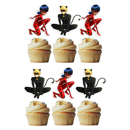 6 Cupcake Toppers Lady Bug