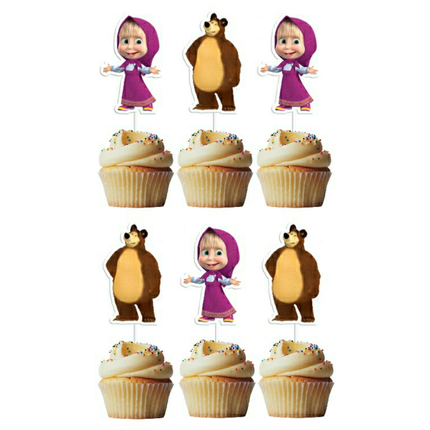 6 Cupcake Toppers Masha e o Urso