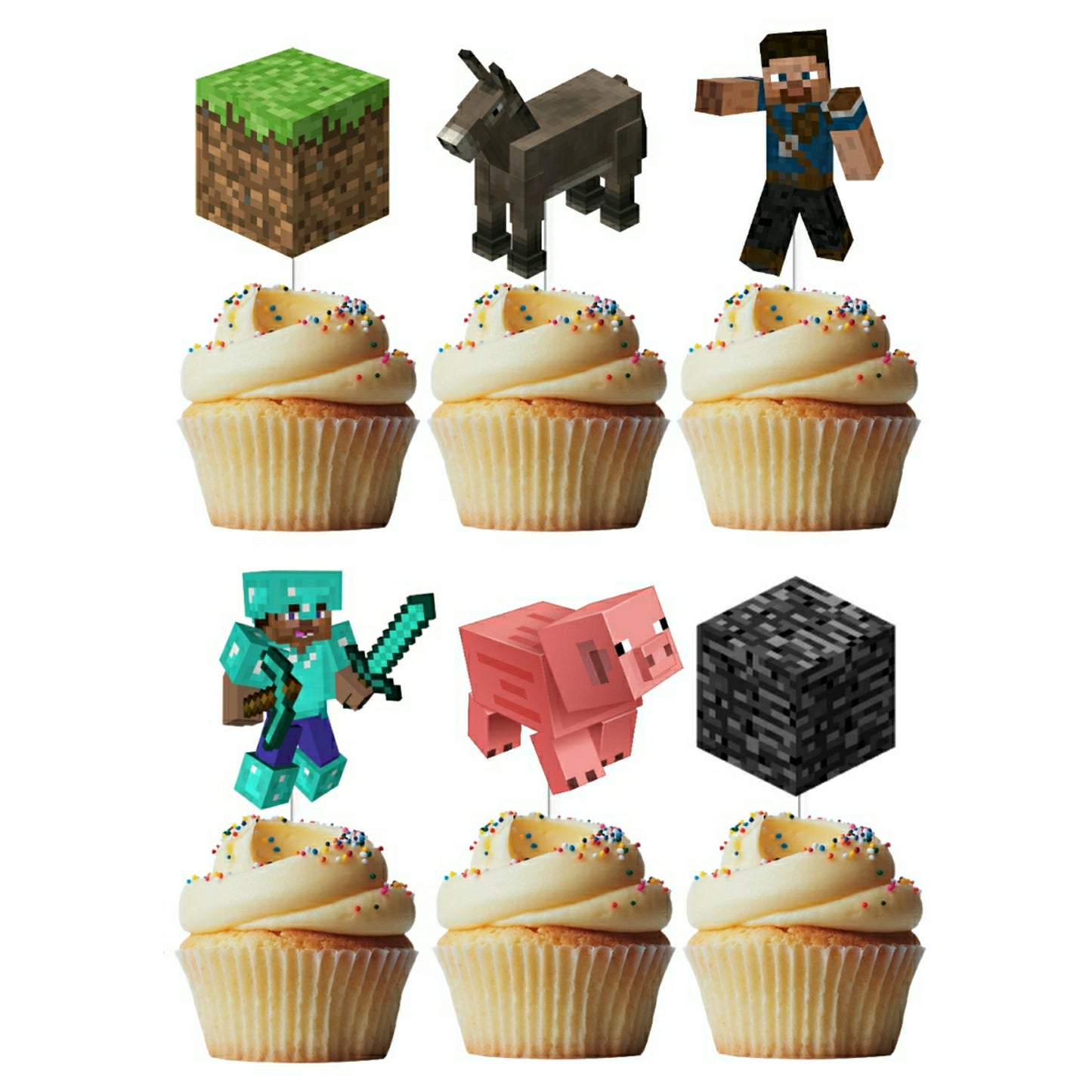 6 Cupcake Toppers Minecraft