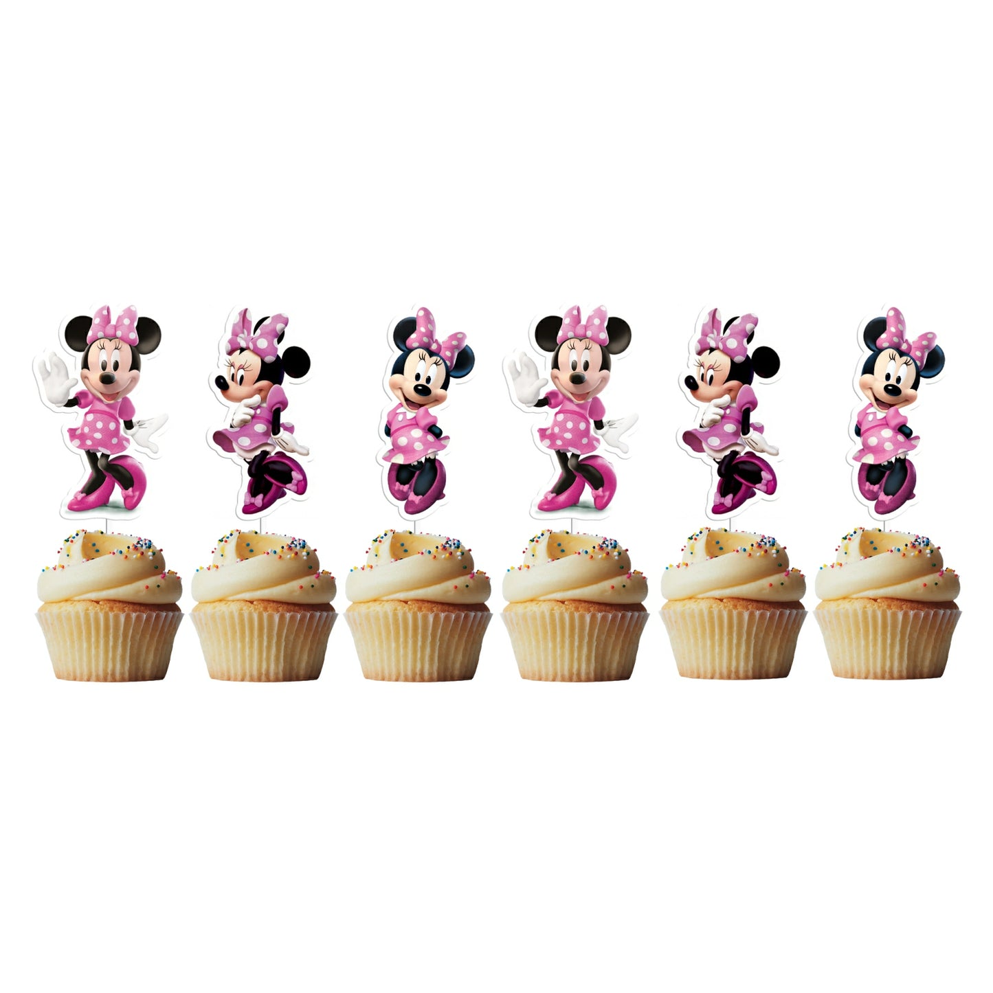 6 Cupcake Toppers Minnie Rosa