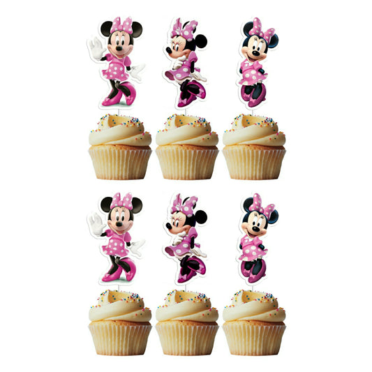 6 Cupcake Toppers Minnie Rosa