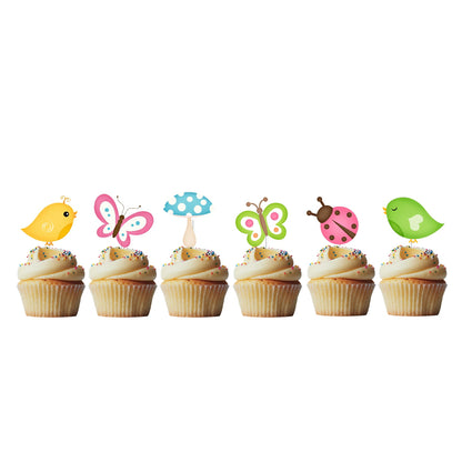 6 Cupcake Toppers Passarinhos e Borboletas