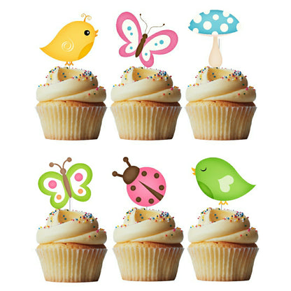 6 Cupcake Toppers Passarinhos e Borboletas