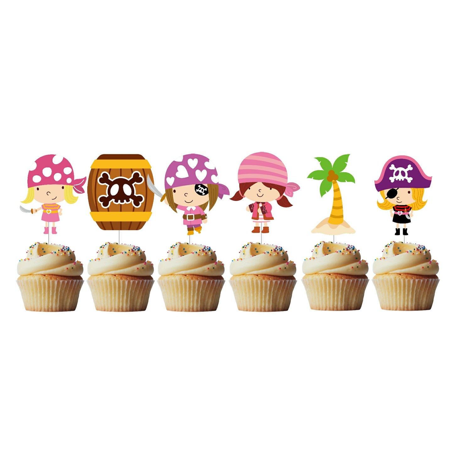 6 Cupcake Toppers Piratas Menina