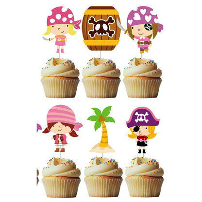 6 Cupcake Toppers Piratas Menina