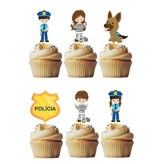 6 Cupcake Toppers Polícia