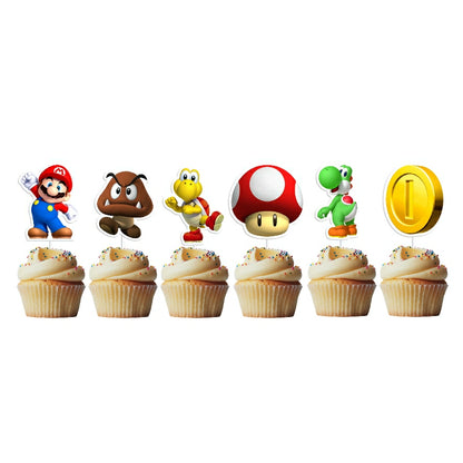 6 Cupcake Toppers Super Mário